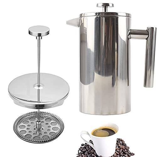 JSZY French Press Coffee Maker Portable Double Walled Insulated Coffee Filter 12/27/34oz 304 Stainless Steel Camping Travel Iced Press Metal Cold Brew Grinder Best Coffee Tea Maker Pot for Home