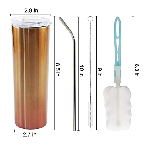 JSZY Skinny Tumblers with Lids Straws Brush Stainless Steel 22OZ Insulated Double Walled Vacuum Cup Travel/Sport Bulk Personalized Metal Mug for Cold/Hot Drinking (GOLDEN-RED)