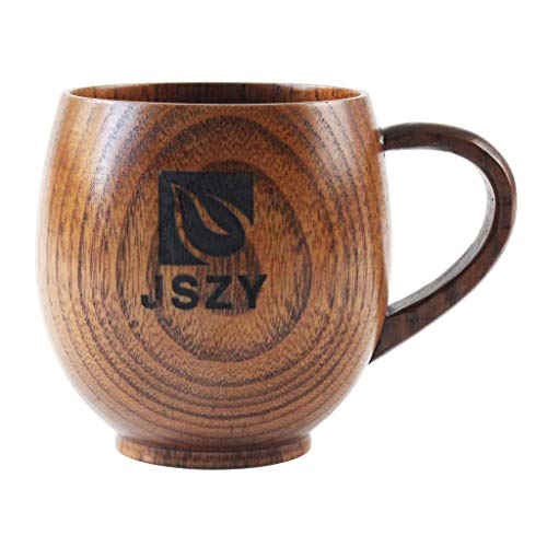 JSZY Handmade Wooden Coffee Cup Tea Cups Bamboo Drinking Wood Mug 260ml/350ml/400ml with Handle for Coffee/Beer/Milk (350ML)
